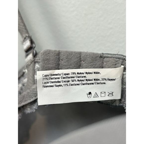 Maidenform Women 05809 Push Up Bra‎ Gray Lace Floral Womens Size 34D New - Picture 4 of 10